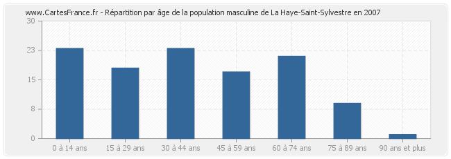 Répartition par âge de la population masculine de La Haye-Saint-Sylvestre en 2007
